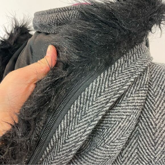 DANIER Leather Sleeves Herringbone print Wool Bomber Jacket Double Lined - Picture 5 of 14